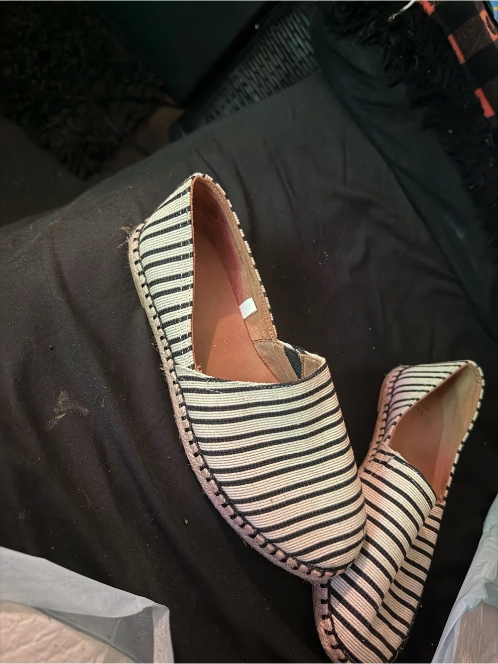 Striped Black and White Espadrille Flats - Women